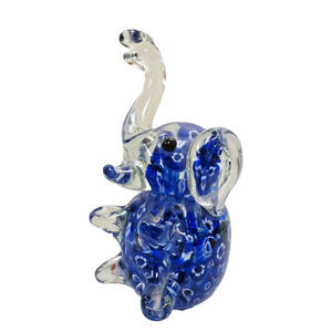 Vintage Hand Blown Glass Elephant Paperweight 4.5" Tall Trunk Up